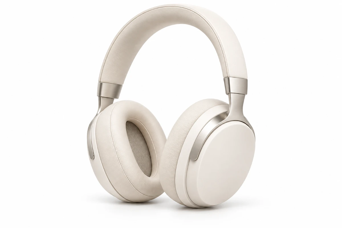 Illustration: ivory headphones photographed on a clean white background