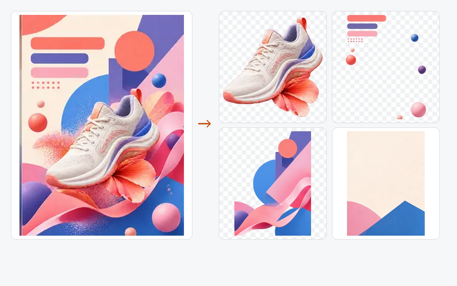 A poster separated into headline, product and background layers