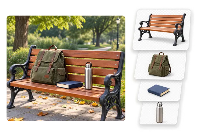 AI separates subject, shadow, objects, and background into layers