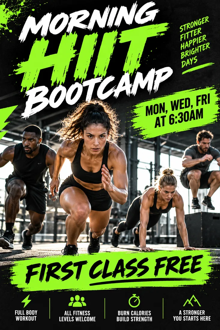 AI flyer for the Morning HIIT Bootcamp class