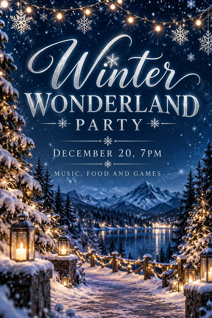 AI flyer for the Winter Wonderland holiday party
