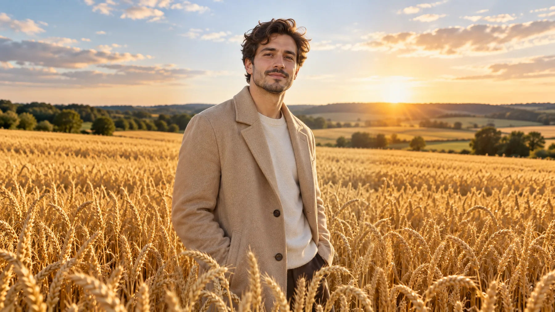 Portrait in a wheat field extended to a 16:9 landscape