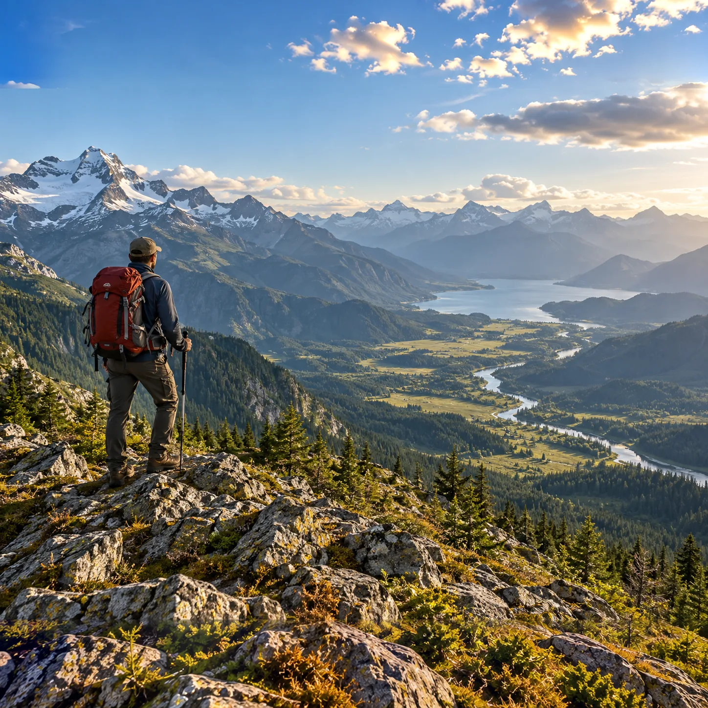 Hiker photo extended from 4:3 to a square image