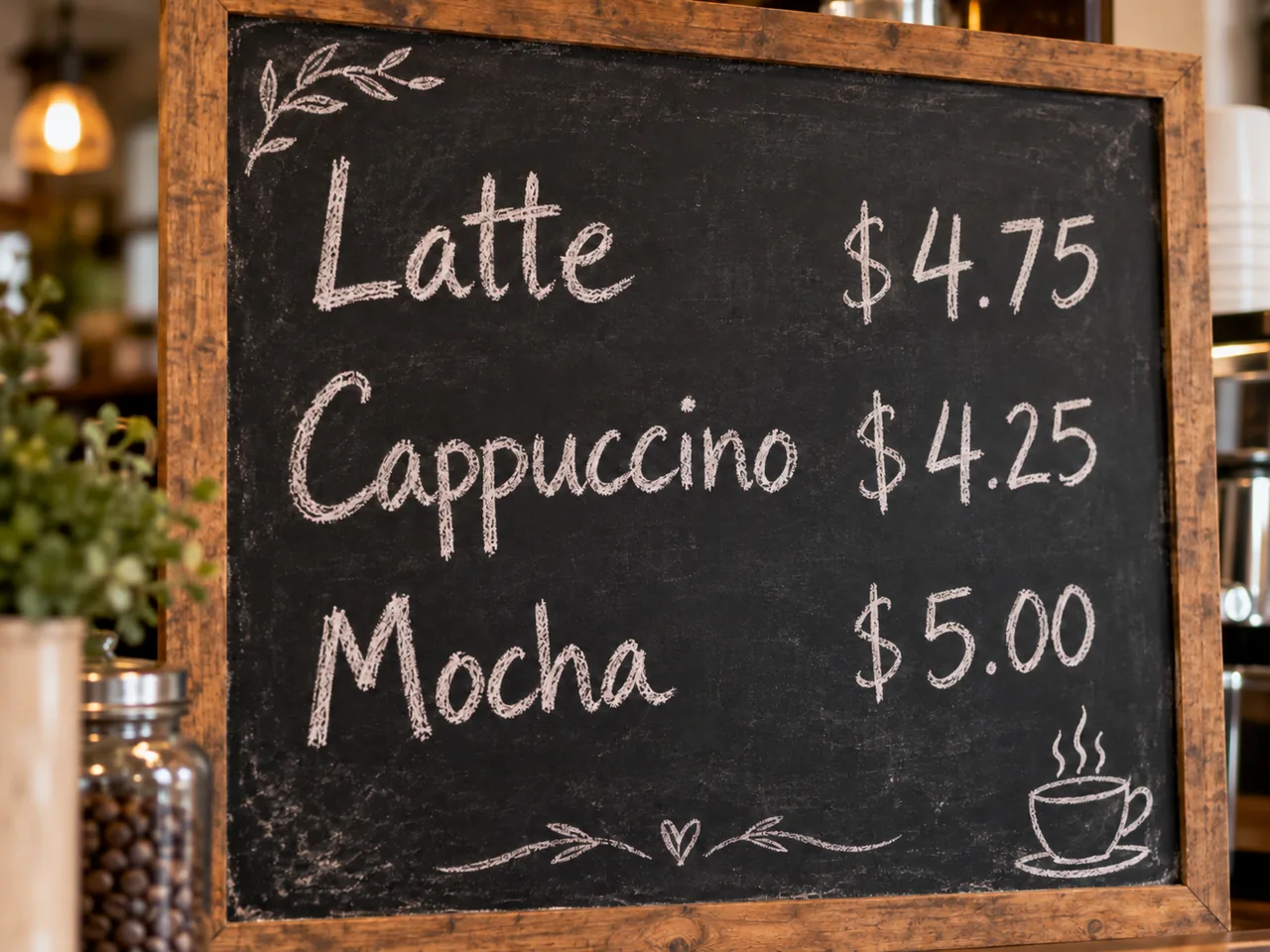 Chalkboard menu photo after the latte price was edited