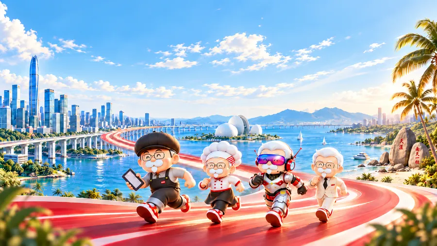 城市与卡通角色插画的分层示例