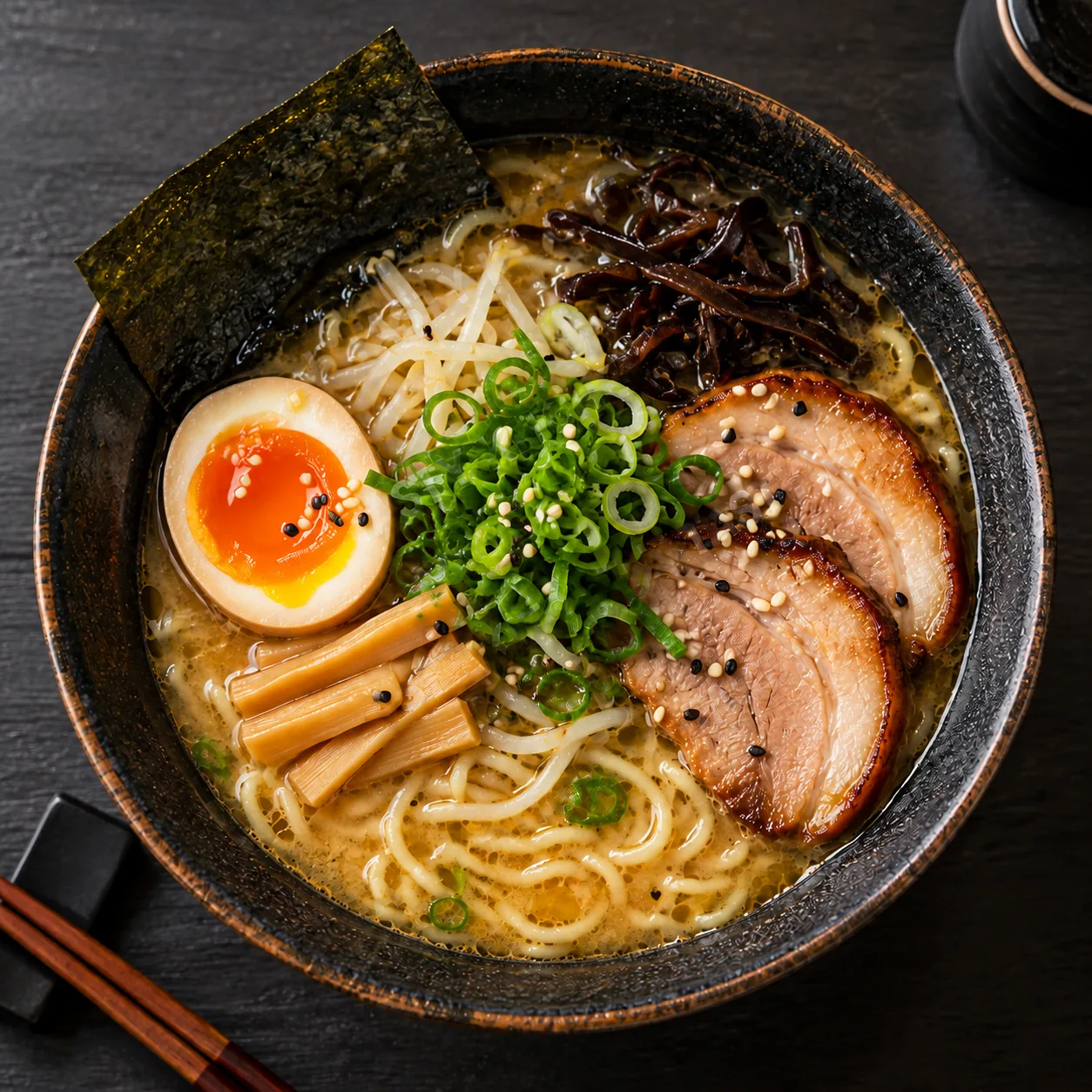 Ramen photo after the AI text remover cleared the repeated watermark