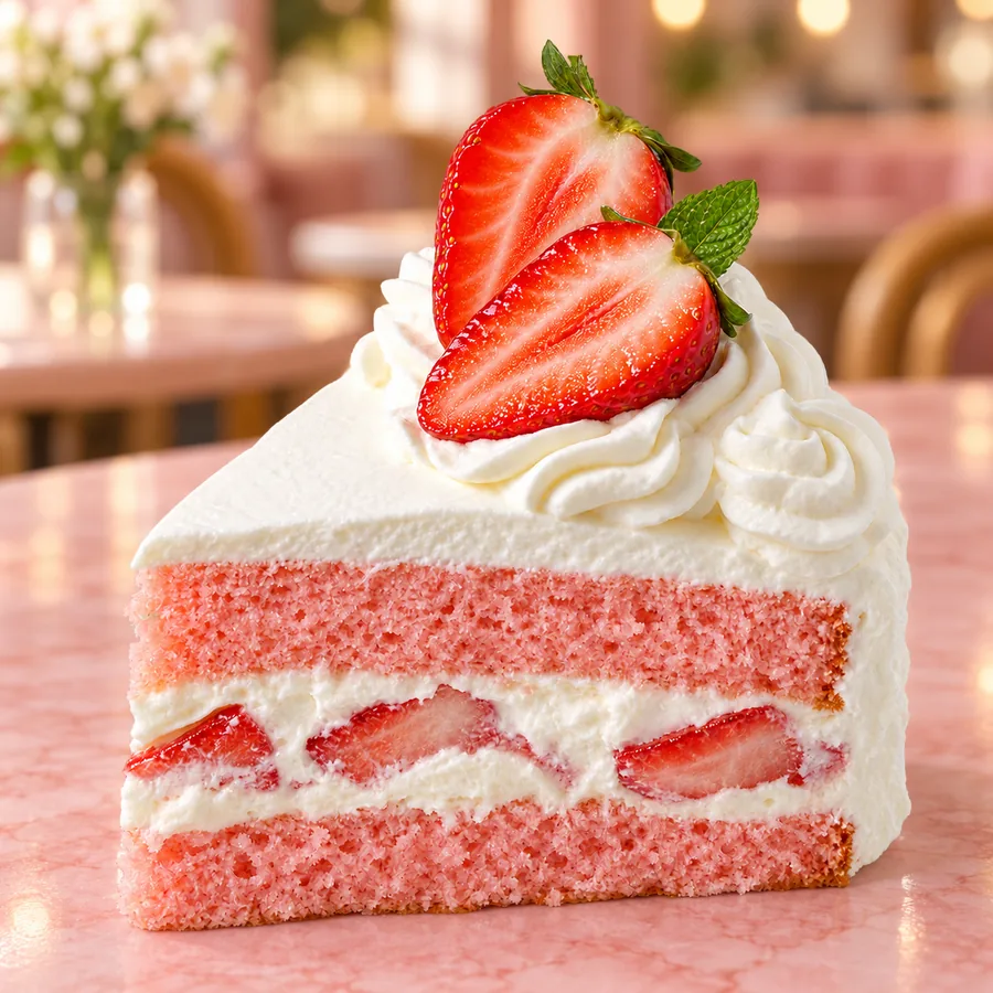 Strawberry cake slice before the background was made transparent