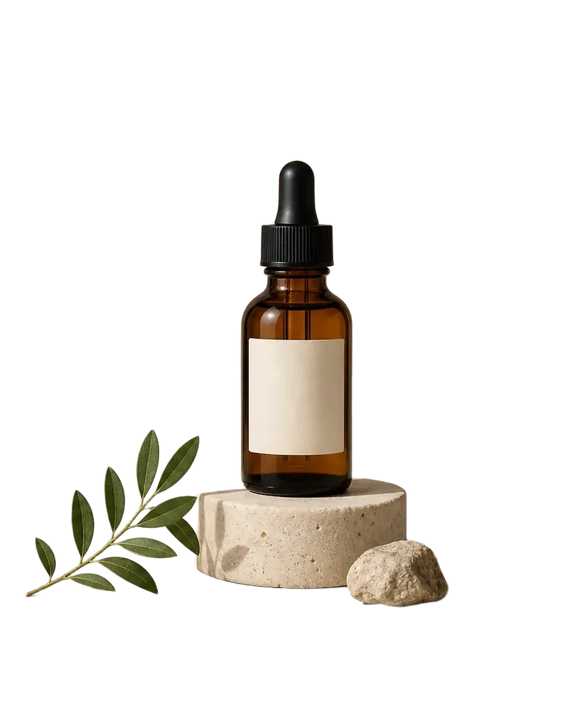 Transparent PNG of a serum bottle on a social media post